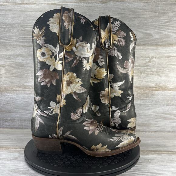 Shyanne Women's Dark Romance Black Leather Floral Cowboy Western Boots Size 7.5 - Picture 9 of 10